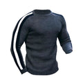 Showlu Fashion men's slim fit waffle knit long-sleeve crew neck sweater displayed on a model.