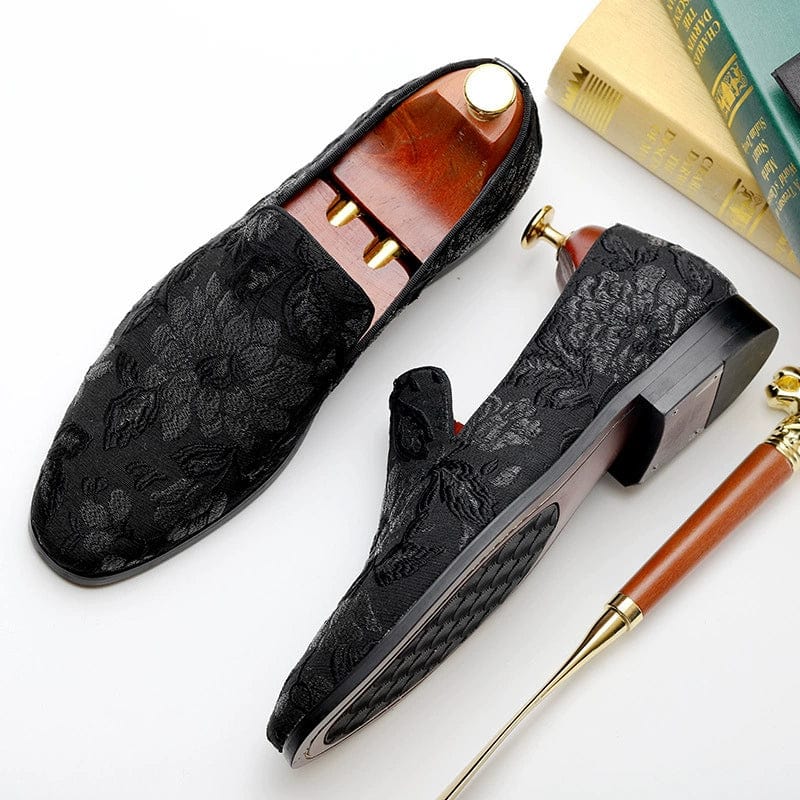 Blue embroidered cloth loafers for men with slip-on design and breathable fabric, stylish footwear by SHOWLU FASHION STORE
