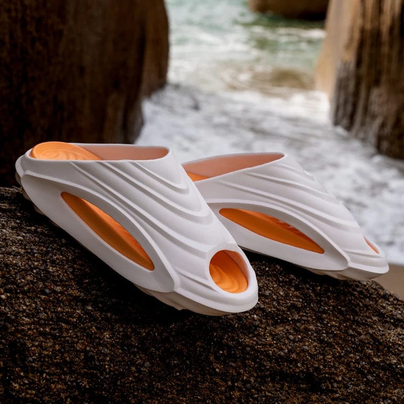 Showlu men's lightweight EVA beach slippers with breathable design, anti-skid soles, casual slip-on style, ideal for beach and outdoor wear.