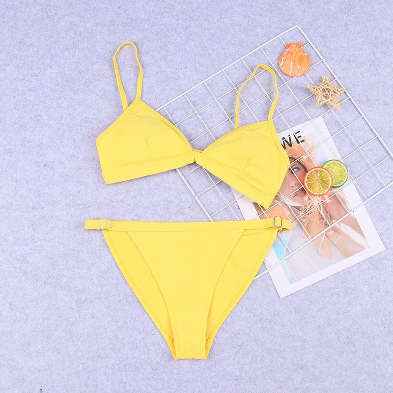 Showlu Fashion Triangle Bikini Set for women, small triangle top and matching bikini bottoms, perfect for beach and summer wear.