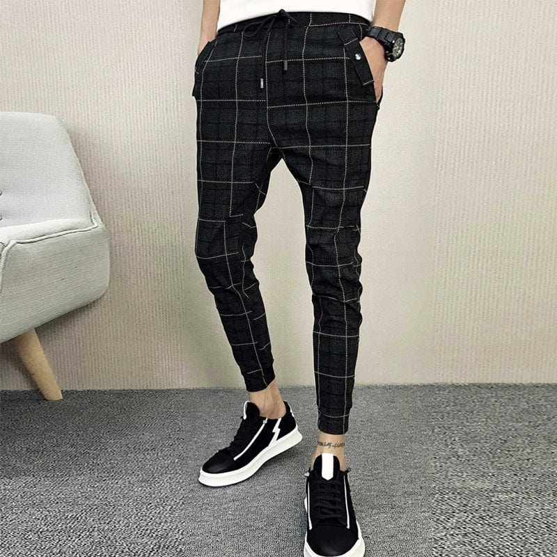 Men's slim fit plaid cropped pants by Showlu Fashion, casual harem style, featuring a smart, modern design with a comfortable fit.
