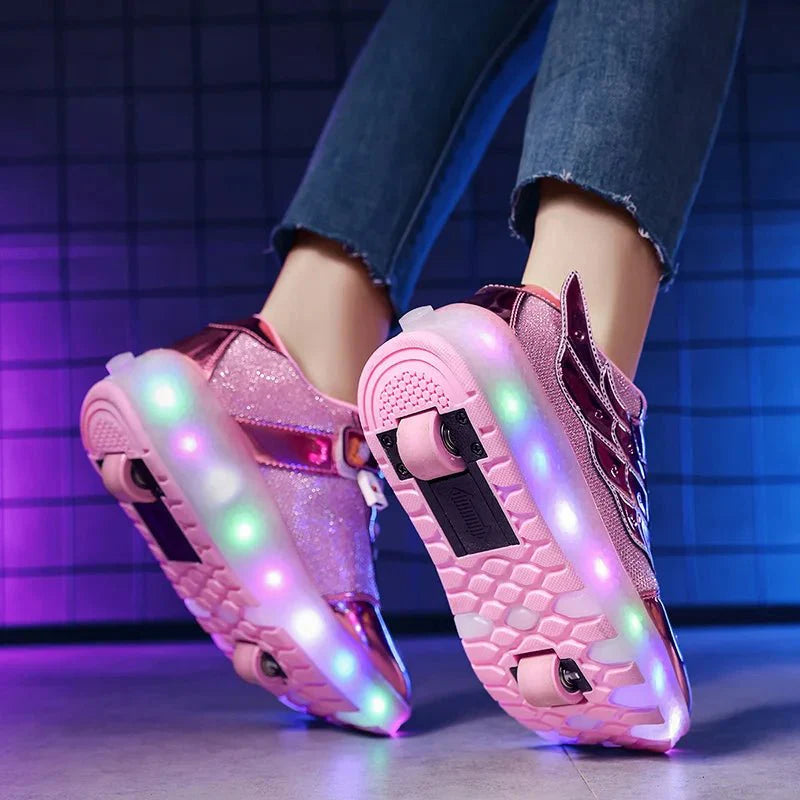 GIOIO Leather Deformation Roller Shoes by SHOWLU FASHION STORE, unisex parkour skates with sneakers design for children and adults outdoors.