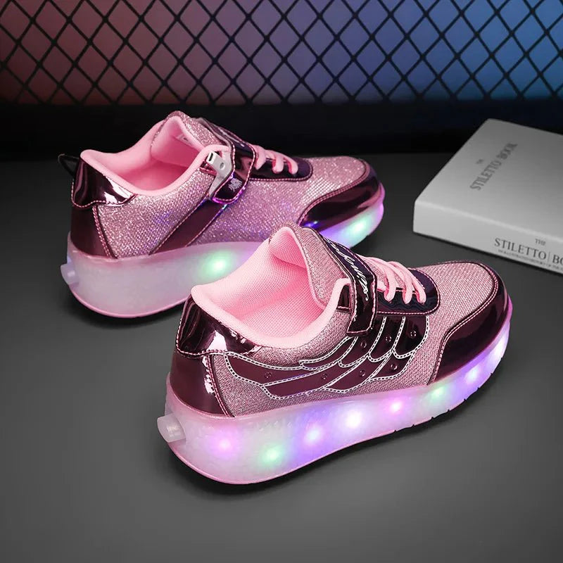 GIOIO Leather Deformation Roller Shoes by SHOWLU FASHION STORE, versatile parkour skates for kids, teens, and adults, outdoor use.