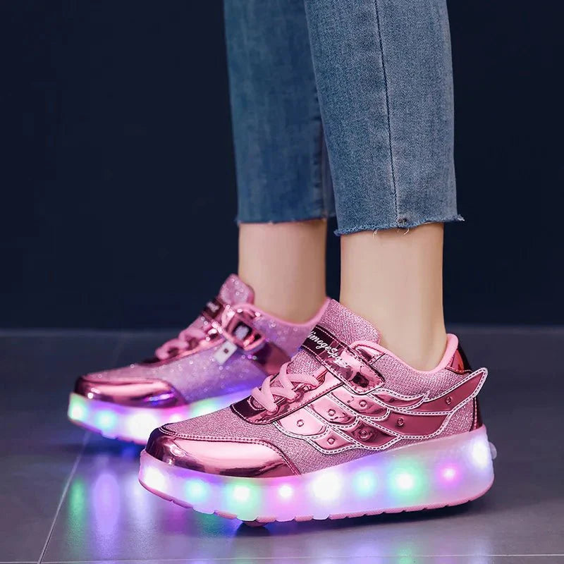GIOIO Leather Deformation Roller Shoes by SHOWLU FASHION STORE, outdoor parkour skates for children and adults, unisex design.