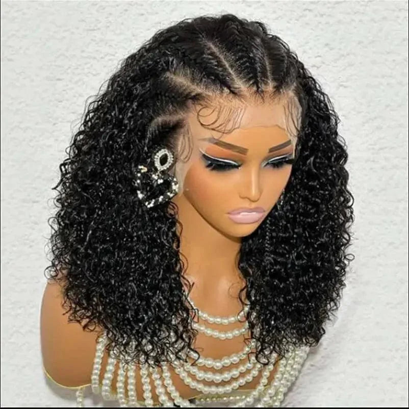 Showlu Fashion 26-inch black kinky curly synthetic lace front wig with baby hair, heat-resistant, pre-plucked for African women