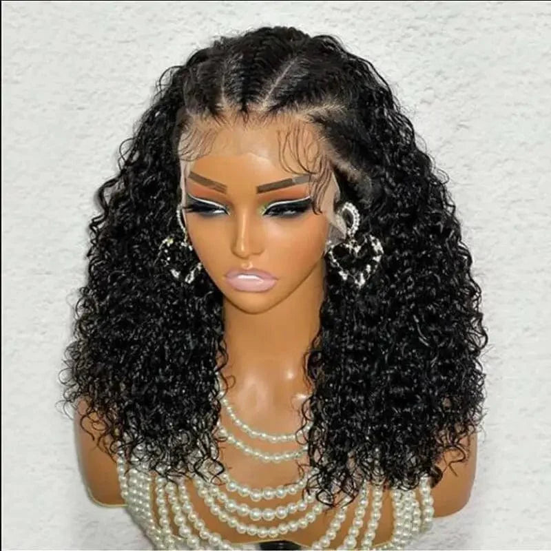 Showlu Fashion 26-inch black kinky curly synthetic lace front wig with baby hair, 180% density, heat-resistant, pre-plucked for African women.