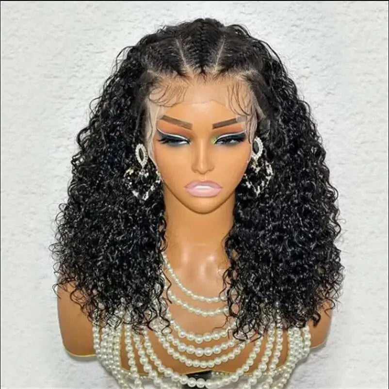 Showlu Fashion 26-inch black kinky curly synthetic lace front wig with baby hair, 180 density, heat-resistant, pre-plucked for African women