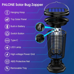 Solar mosquito repellent lamp, USB rechargeable mosquito repellent lamp with ultraviolet light, 4500V electric fly catcher, USB/solar power supply, suitable for courtyards, homes, backyards, gardens, and camping - SHOWLU FASHION STORE