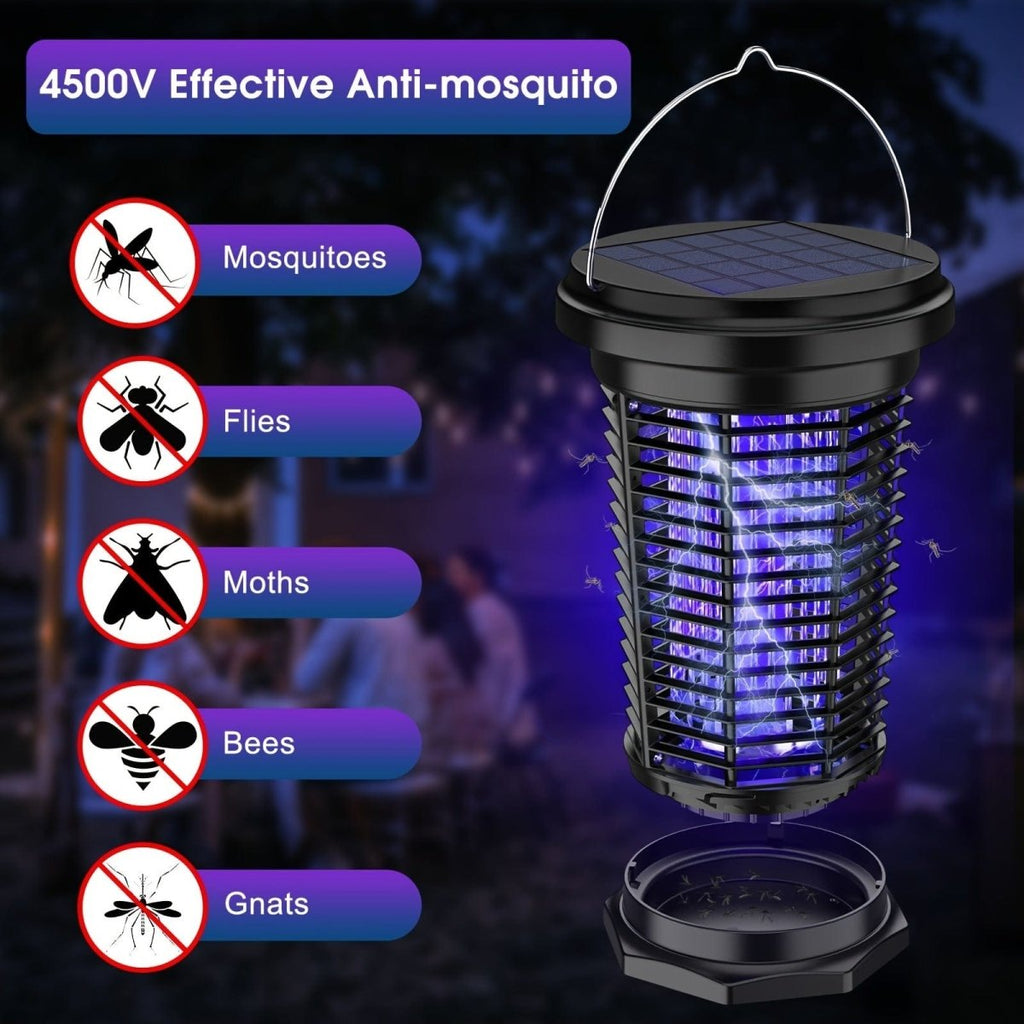 PALONE Solar Mosquito Repellent Lamp by Showlu Fashion Store with UV light and 4500V electric fly catcher, USB rechargeable for outdoor use.