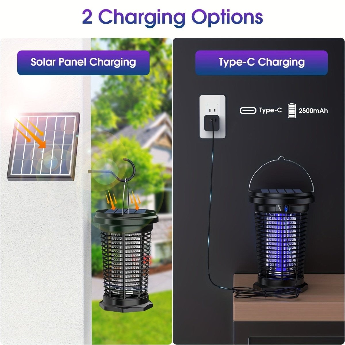 PALONE Solar Mosquito Repellent Lamp by Showlu Fashion Store with UV light, 4500V electric fly catcher, USB rechargeable, outdoor use