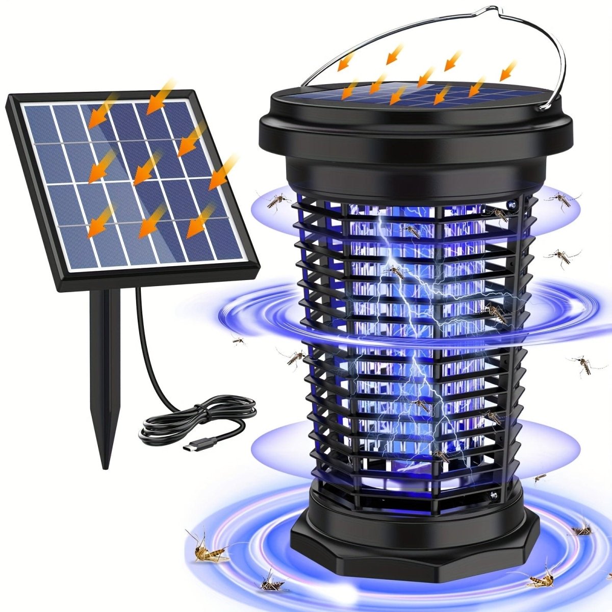Showlu Fashion PALONE solar mosquito repellent lamp with UV light and 4500V electric fly catcher, USB rechargeable, outdoor use.