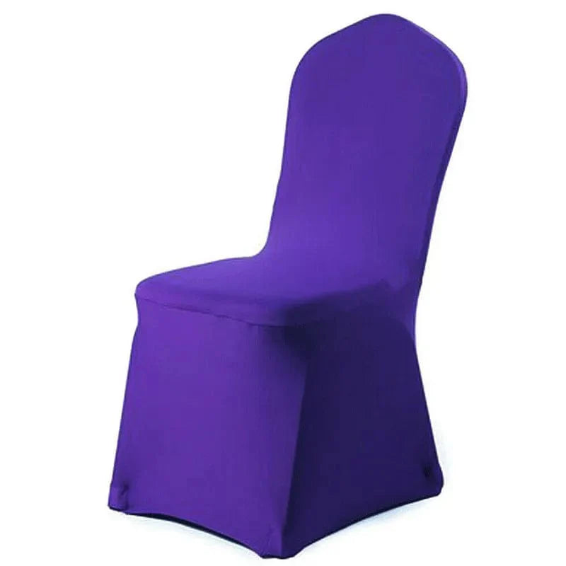 Solid color spandex chair cover by Faroot, stretch slipcover for wedding, banquet, and hotel dining chairs.