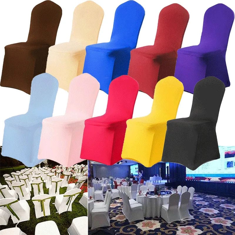 Solid-colored stretch spandex chair cover by Showlu Fashion Store, ideal for wedding, banquet, and hotel dining chair decor.