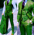 Showlu Fashion men's 3-piece slim fit wedding suit with peak lapel tuxedo, including blazer, vest, and trousers, in solid color.