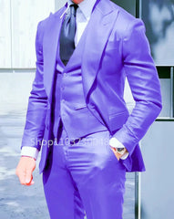 Solid Color Fashion Men Boutique Business Suits Wedding Suit Formal Groom Tuxedos 3 Pcs Set Dress Peak Lapel Blazer Vest Pants - SHOWLU FASHION STORE