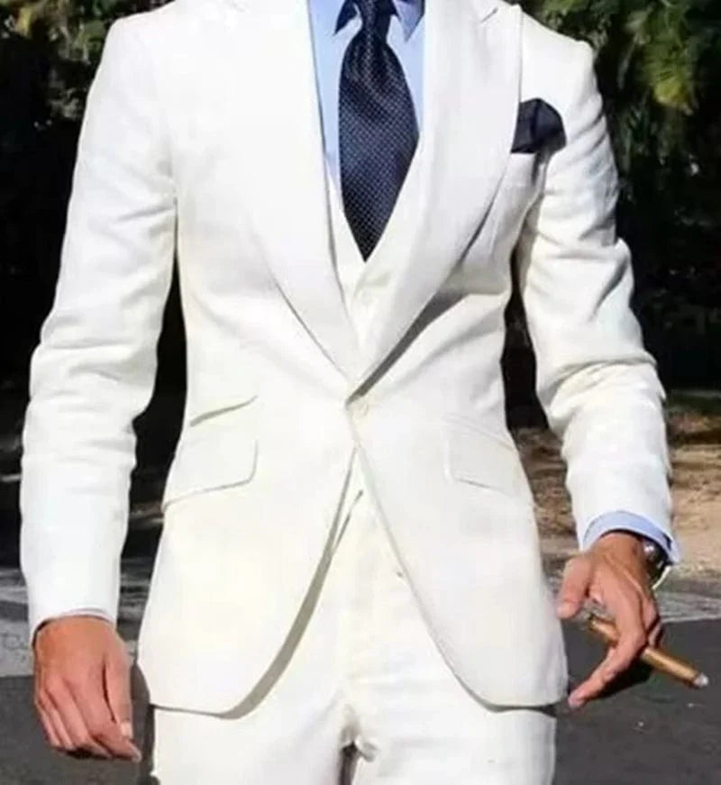Showlu Fashion men's 3-piece slim fit wedding suit with peak lapel tuxedo, blazer, vest, and pants in solid color for formal occasions.