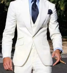 Solid Color Fashion Men Boutique Business Suits Wedding Suit Formal Groom Tuxedos 3 Pcs Set Dress Peak Lapel Blazer Vest Pants - SHOWLU FASHION STORE