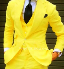 Solid Color Fashion Men Boutique Business Suits Wedding Suit Formal Groom Tuxedos 3 Pcs Set Dress Peak Lapel Blazer Vest Pants - SHOWLU FASHION STORE