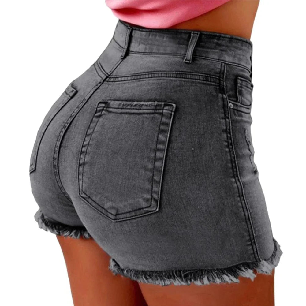 LAPA Women's high waist denim shorts by Showlu Fashion Store, casual cotton Y2K style shorts with a sexy, streetwear look.