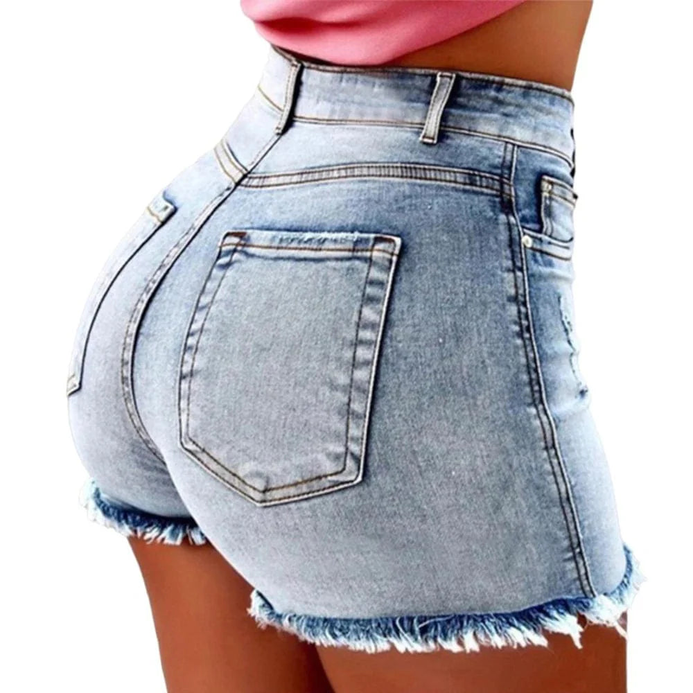 LAPA Women's high waist denim shorts by Showlu Fashion Store, solid cotton, Y2K style, perfect for summer streetwear and casual outfits.