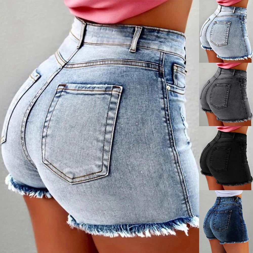LAPA Women's high waist denim shorts in solid cotton denim, showcasing summer street style and Y2K casual fashion.