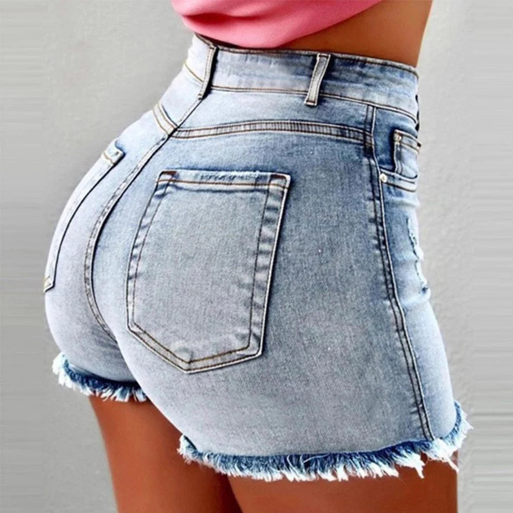 LAPA Women's high waist denim shorts in solid cotton denim, featuring a summer Y2K style and casual streetwear design.