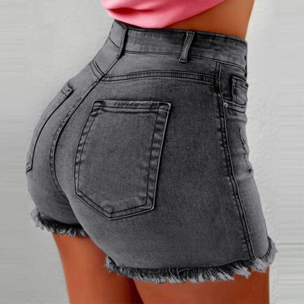 LAPA Women's high waist denim shorts in solid cotton for summer, featuring a Y2K style, casual fit, and sexy streetwear look.