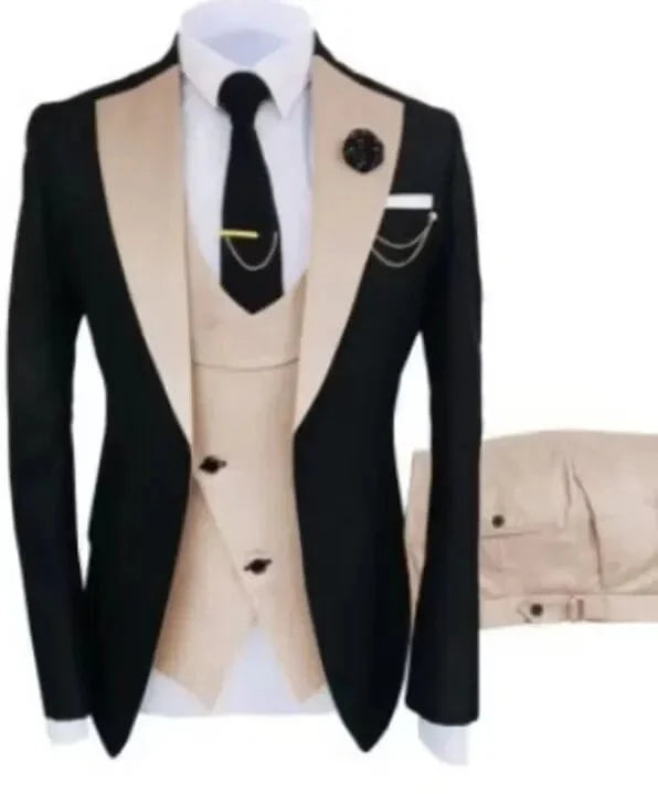 SHOWLU Men's 3-piece slim fit suit with notch lapel tuxedo jacket, vest, and trousers for formal occasions and weddings.