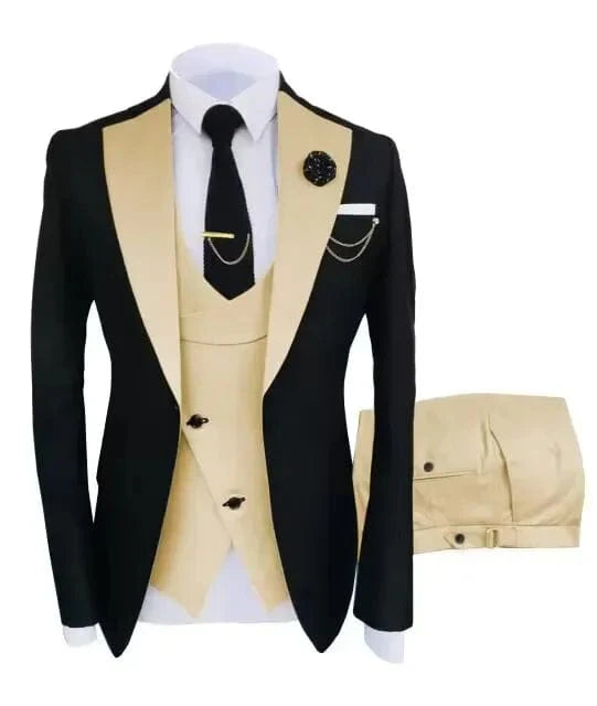 SHOWLU Men's 3-Piece Slim Fit Suit with notch lapel, jacket, vest, and trousers, suitable for wedding, formal, or business occasions.