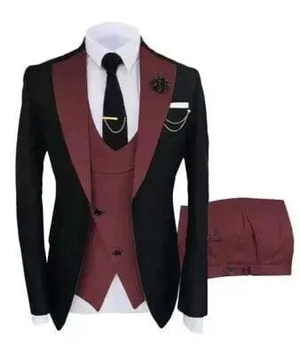 SHOWLU Men's 3-Piece Slim Fit Suit with notch lapel, jacket, vest, and trousers, ideal for wedding or formal occasions.