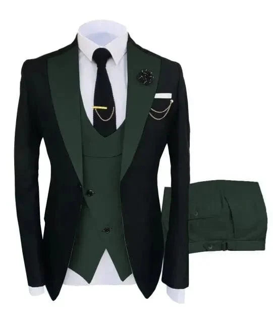 SHOWLU Men's 3-piece slim fit suit with notch lapel tuxedo jacket, vest, and trousers for formal and wedding occasions.