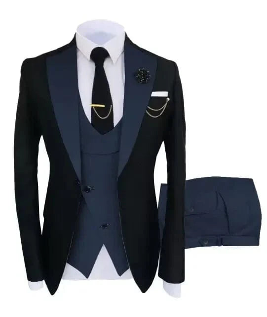 SHOWLU Men's 3-Piece Slim Fit Suit with notch lapel, jacket, vest, and trousers, ideal for wedding, formal, or business occasions.
