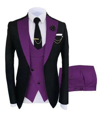 Solid Men's 3 Pieces Suit One Buttons Notch Lapel Jacket Vest and Trousers Dinner Wedding Tuxedos Slim Fit Formal Business Suits - SHOWLU FASHION STORE