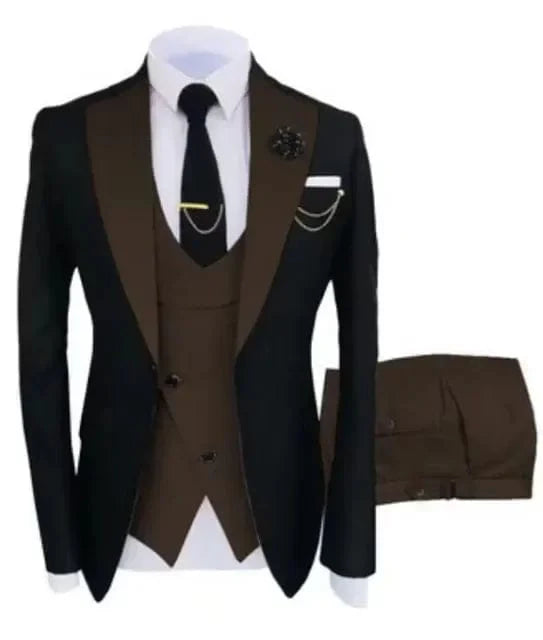 SHOWLU Men's 3-Piece Slim Fit Suit with notch lapel, jacket, vest, and trousers for formal, wedding, or business occasions.