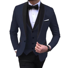 Solid Men's 3 Pieces Wedding Suit One Button Shawl Lapel Jacket Vest Pants Dinner Groom Tuxedos Slim Fit Formal Business Suits - SHOWLU FASHION STORE