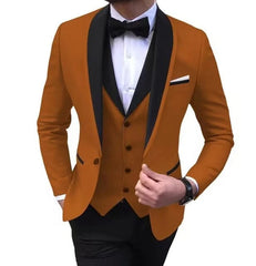 Solid Men's 3 Pieces Wedding Suit One Button Shawl Lapel Jacket Vest Pants Dinner Groom Tuxedos Slim Fit Formal Business Suits - SHOWLU FASHION STORE