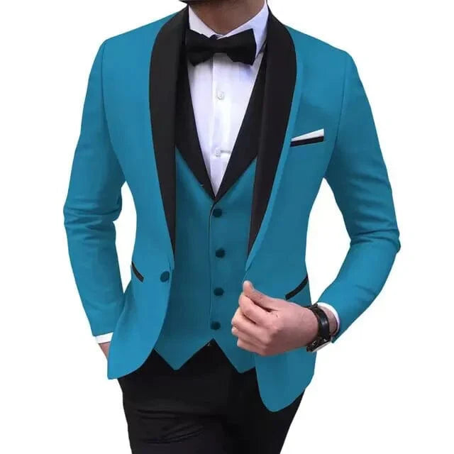 Kromoc Men's 3-Piece Slim Fit Wedding Suit with shawl lapel tuxedo jacket, vest, and pants for formal occasions and grooms.