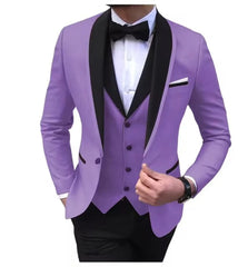 Solid Men's 3 Pieces Wedding Suit One Button Shawl Lapel Jacket Vest Pants Dinner Groom Tuxedos Slim Fit Formal Business Suits - SHOWLU FASHION STORE