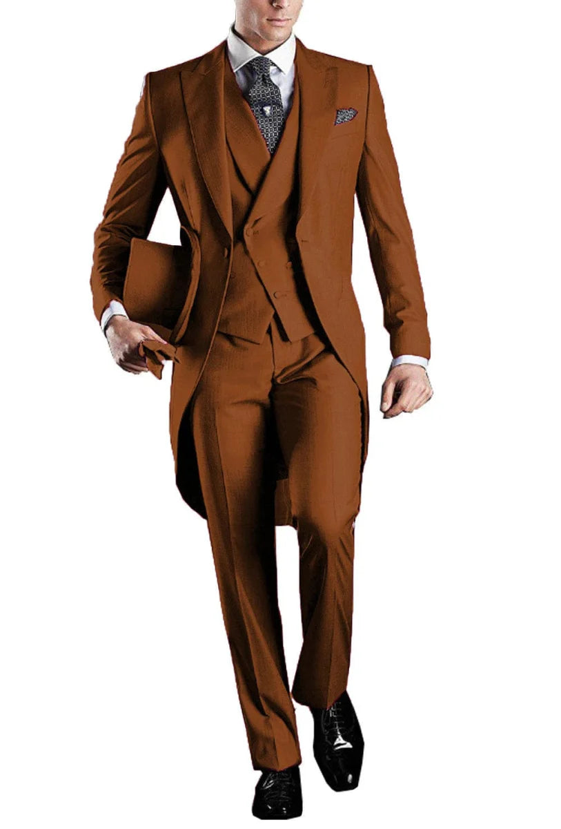 Kromoc men's 3-piece skinny fit tuxedo suit with wool blend fabric, includes tailcoat, vest, and matching trousers for formal occasions