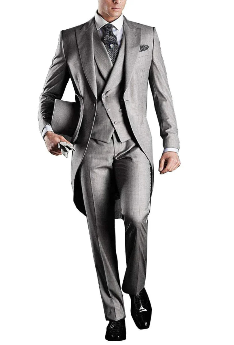 Kromoc Men’s 3-Piece Skinny Fit Tuxedo Suit by Showlu Fashion Store, includes tailcoat, vest, and trousers in wool blend for formal occasions.