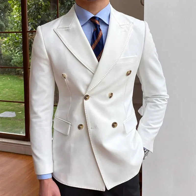 Showlu men's double-breasted wedding tuxedo jacket in cotton wool, formal blazer for groom or special occasion.