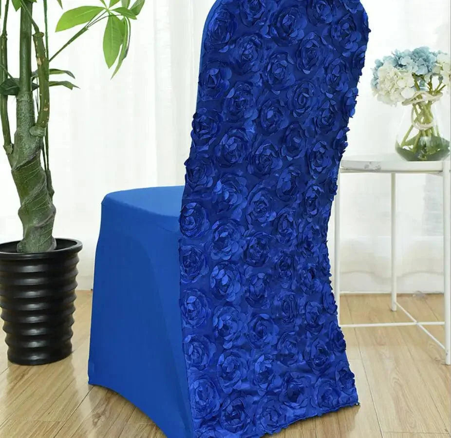 Rose embroidered spandex chair cover by EVENTSDECOR, perfect for wedding, banquet, or birthday party decor.