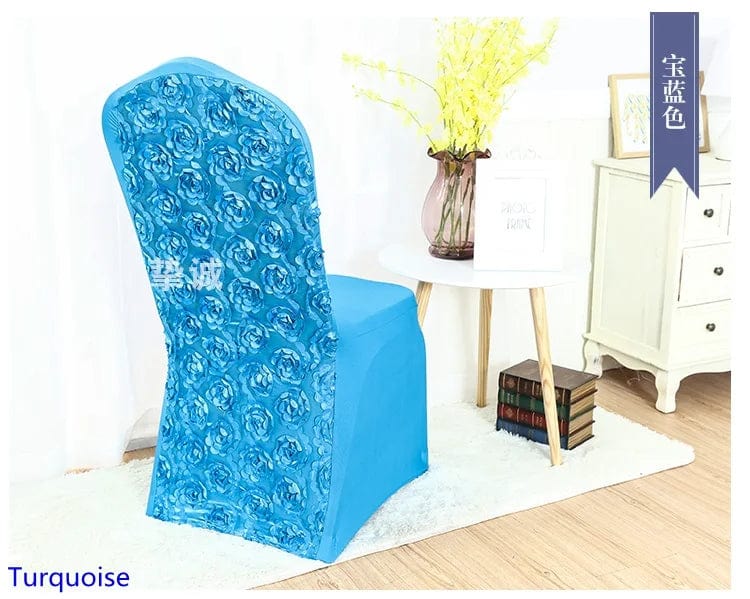 Rose embroidered spandex chair cover by EVENTSDECOR, ideal for weddings, banquets, and parties, featuring luxury lycra fabric.