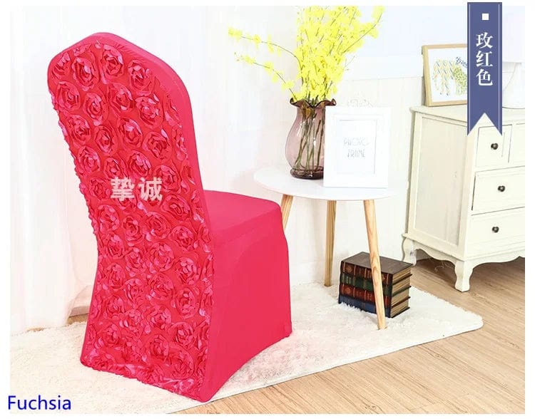 Rose embroidered spandex chair cover by EVENTSDECOR, elegant lycra banquet decor for weddings, parties, and hotel events