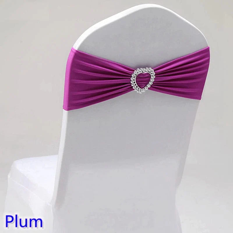 Spandex chair sash with heart buckle for wedding and banquet decor, featuring stretchy lycra fabric and elegant design