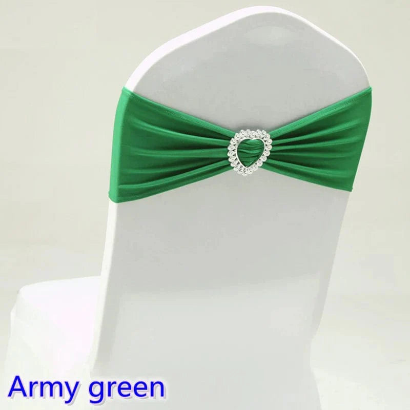 Spandex chair sash with heart buckle for wedding and banquet decor, featuring stretchy lycra fabric for elegant event decoration