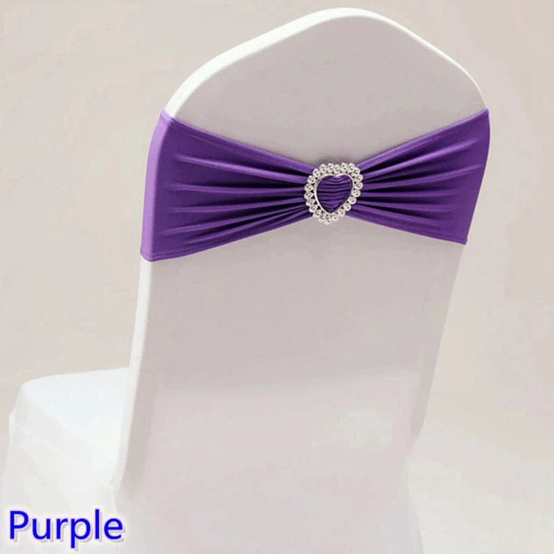 Spandex chair sash with heart buckle for wedding and banquet decor, featuring stretchy lycra fabric for elegant event styling
