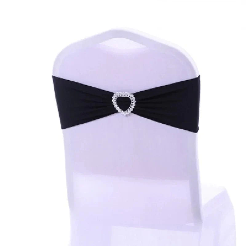 Spandex chair sash with heart buckle for wedding, banquet, or event decoration, featuring stretchy lycra material and elegant design.
