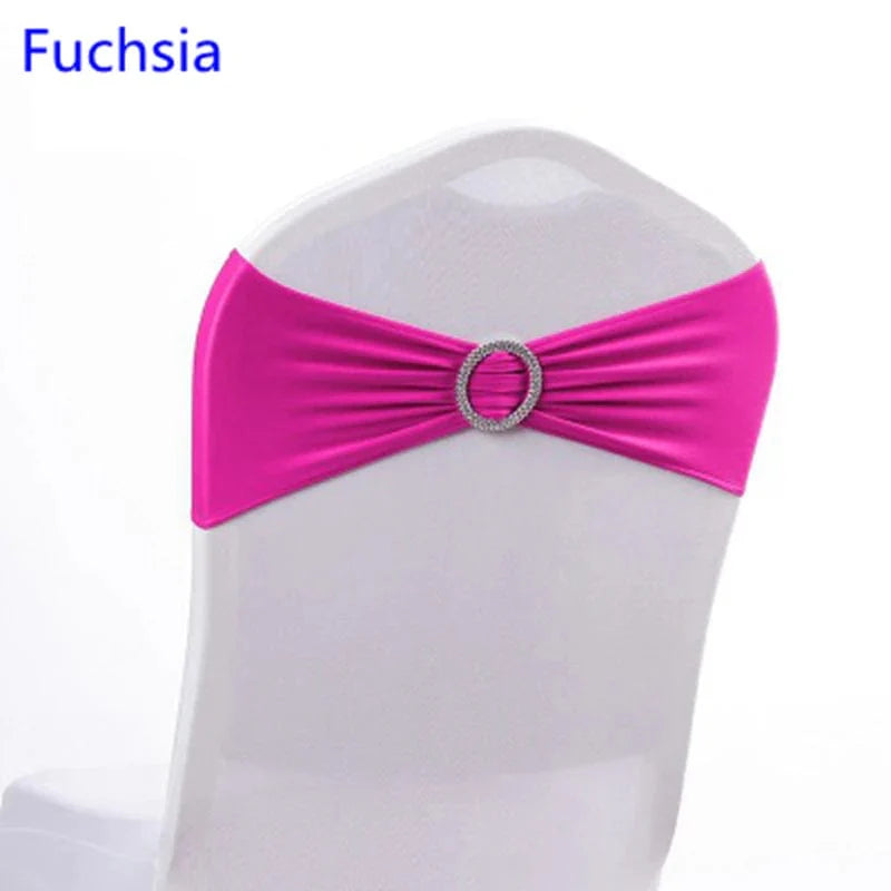 Spandex chair sash with round buckle, Showlu Fashion Store, wedding or party decor, stretchy lycra band for elegant event decoration