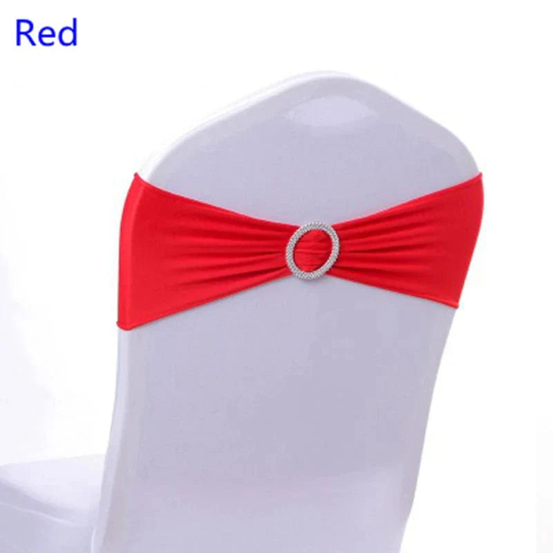 Spandex chair sash with round buckle by Showlu Fashion Store, stretchy lycra band for wedding and party chair decoration.